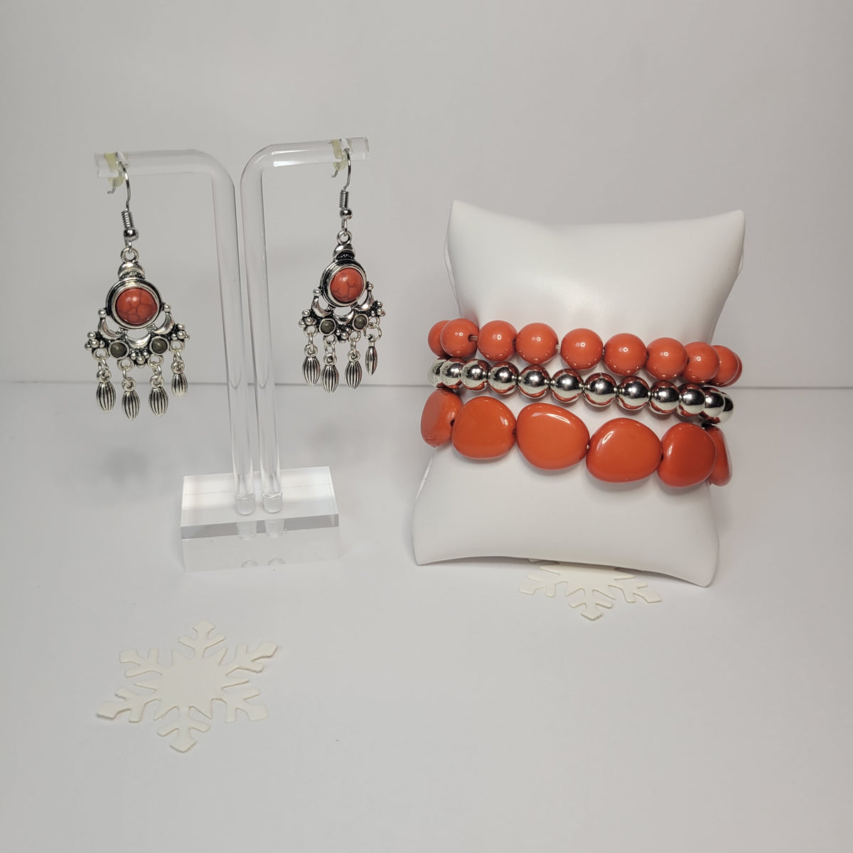 Orange and Silver Bracelet Set.